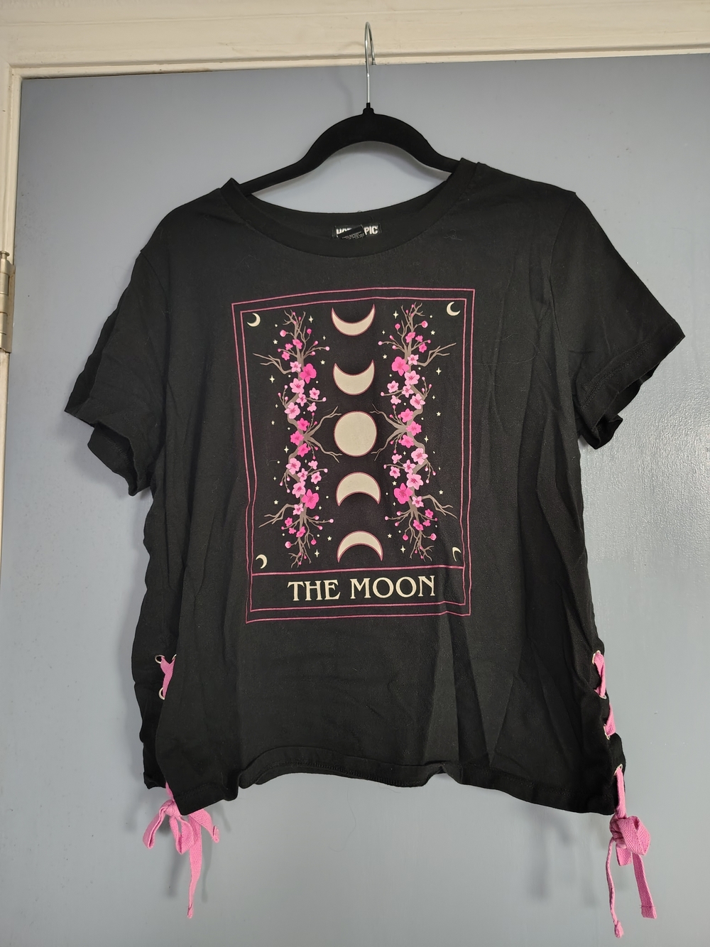 Hot Topic Black Short-Sleeve Tee with Pink Moon Graphic